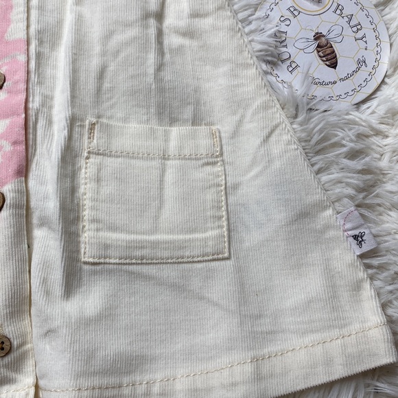 Burt’s Bees Baby Cream Corduroy Pink Flower Front Pocket Dress Size 3-6 Months - Picture 5 of 11